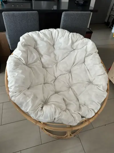 Silla Papasan de Mimbre con Cojín Blanco - miniatura 1