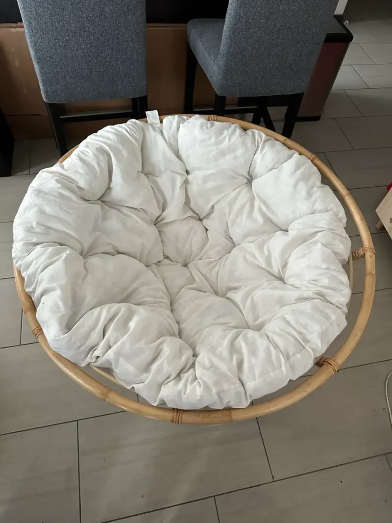 Silla Papasan de Mimbre con Cojín Blanco - 4