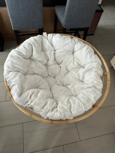 Silla Papasan de Mimbre con Cojín Blanco - miniatura 4