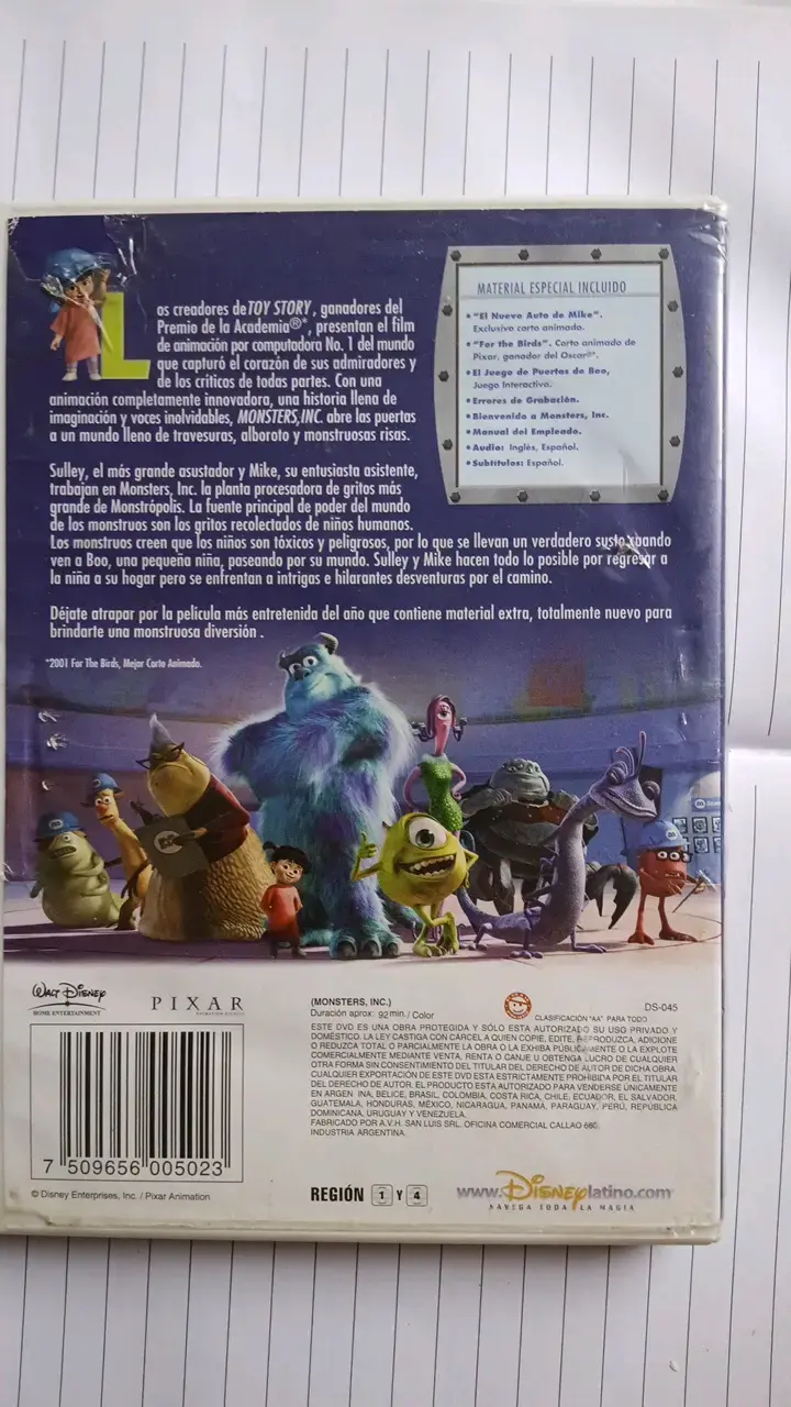Película Monsters Inc en DVD Disney Pixar - 2