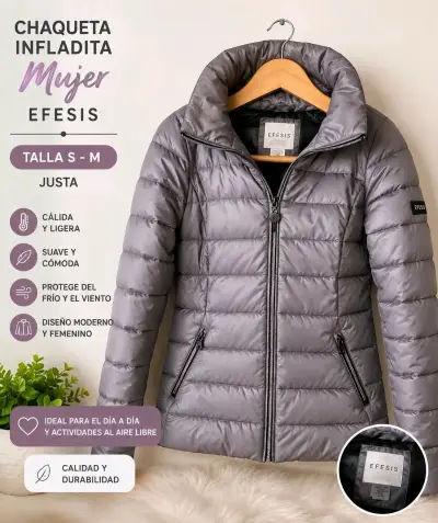 Chaqueta inflada mujer Efesis gris - miniatura 1