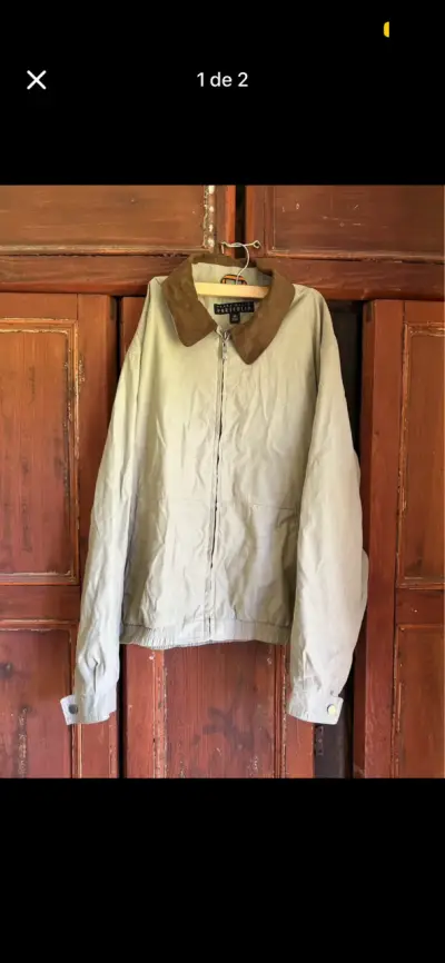 Chaqueta beige con cuello marrón para hombre - miniatura 1