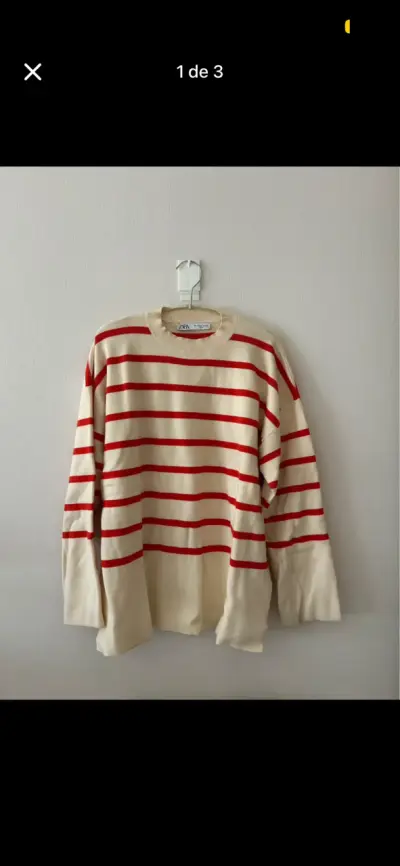 Suéter a rayas Zara beige y rojo - miniatura 1