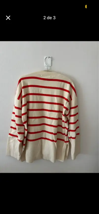 Suéter a rayas Zara beige y rojo - miniatura 2