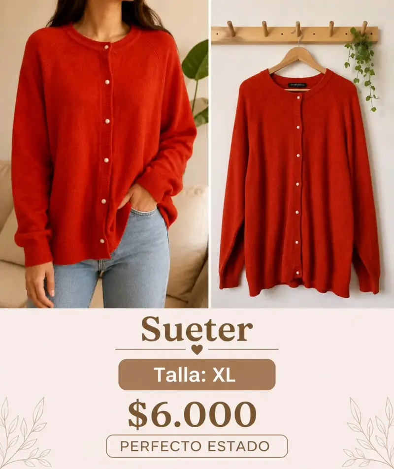 Sueter abotonado rojo de lana para mujer - 2