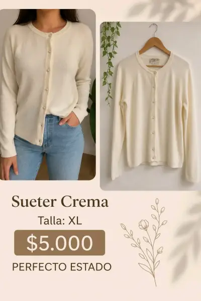 Sueter crema de lana con botones perla - miniatura 2