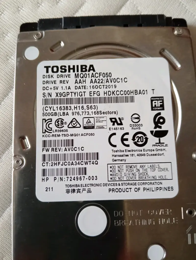Disco Duro Toshiba 500GB MQ01ACF050 - 1