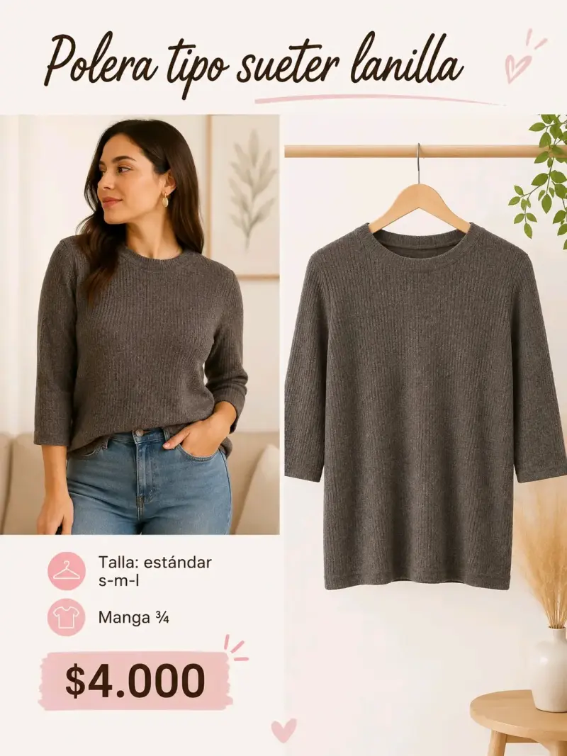 Polera lanilla marron talla estándar - 2