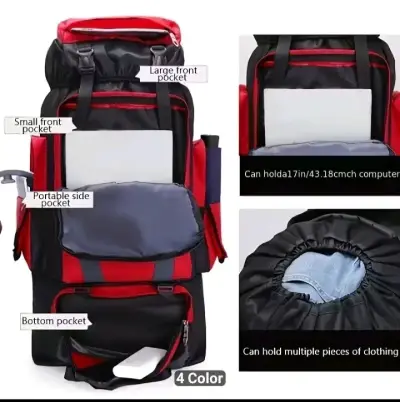 Mochila de senderismo 80L azul con múltiples bolsillos - miniatura 4