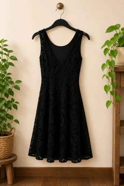 Vestido de encaje negro elegante para mujer - miniatura 1