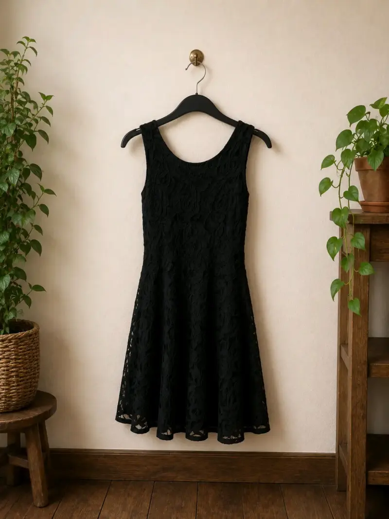 Vestido de encaje negro elegante para mujer - 2