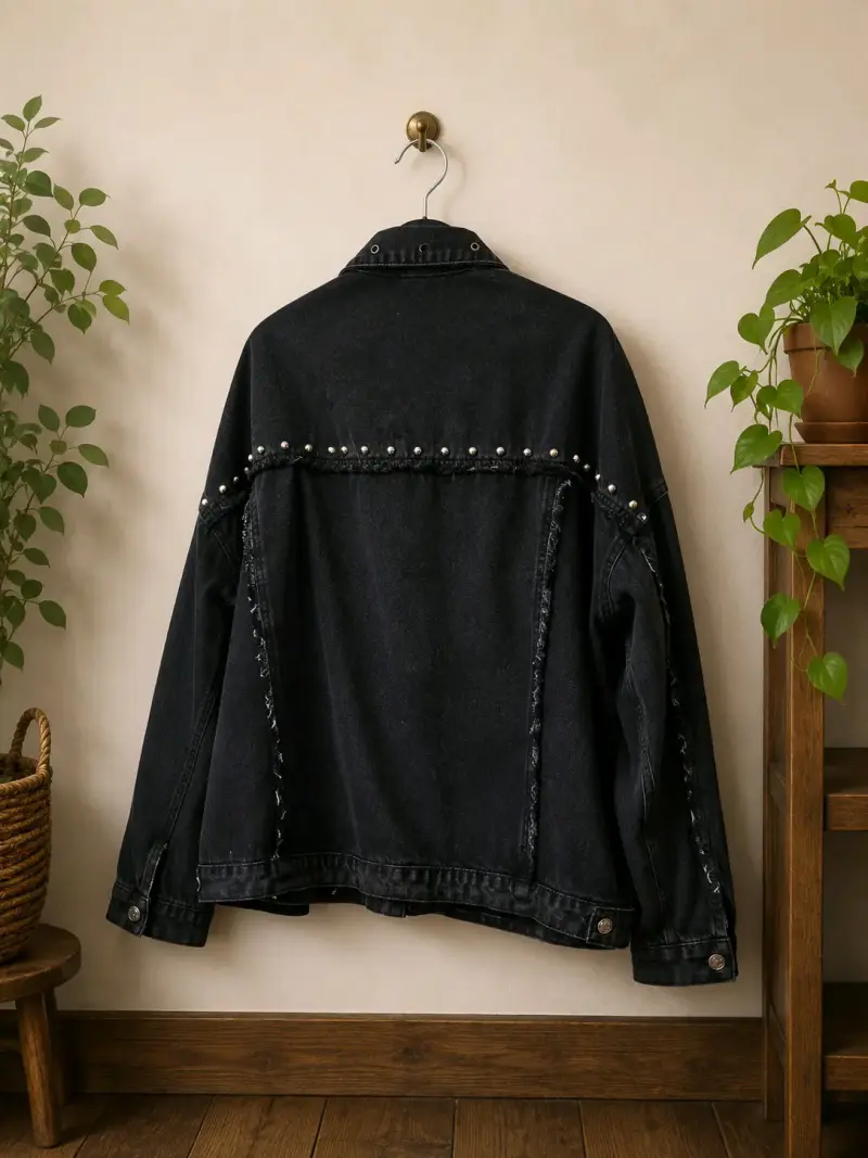 Chaqueta de mezclilla negra con tachas metálicas - 2