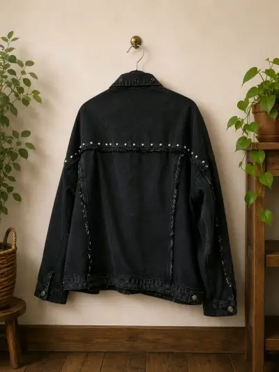 Chaqueta de mezclilla negra con tachas metálicas - miniatura 2