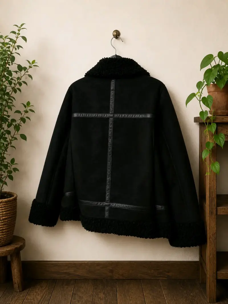 Chaqueta negra cuero con chiporro - 2