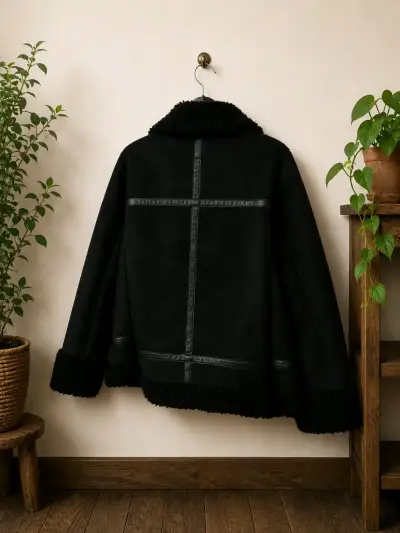 Chaqueta negra cuero con chiporro - miniatura 2