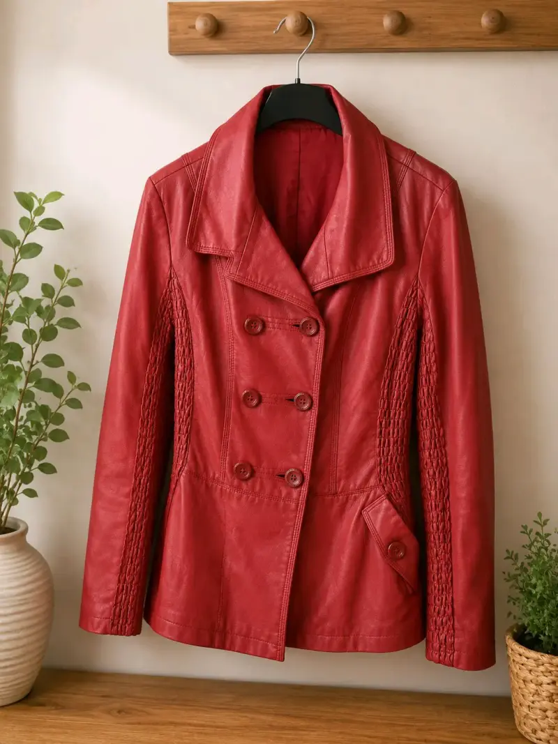 Chaqueta de cuero roja para mujer con diseño elegante - 1