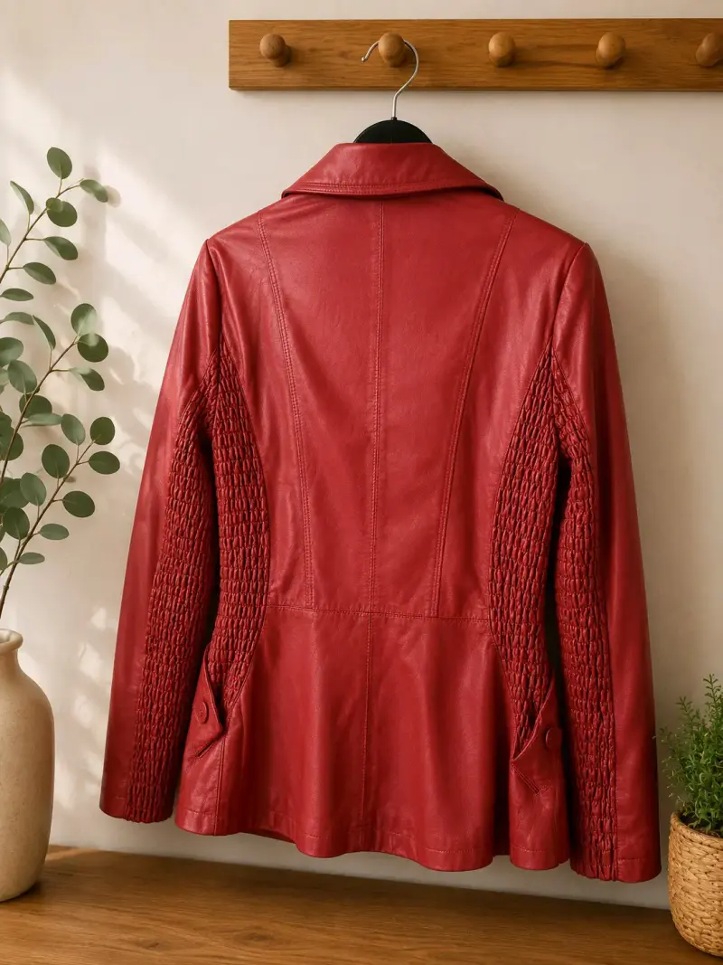 Chaqueta de cuero roja para mujer con diseño elegante - 2