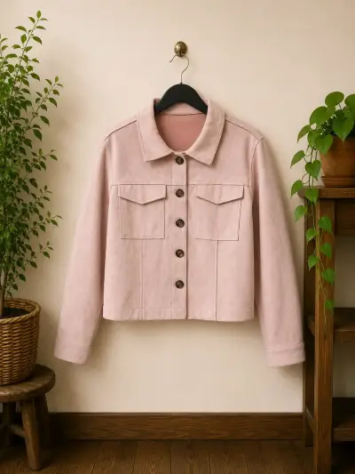 Chaqueta de gamuza rosada para mujer - miniatura 1