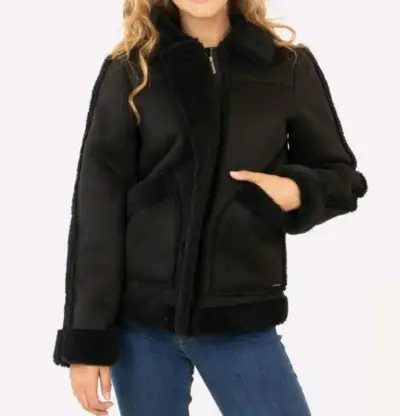 Chaqueta de invierno negra con forro de lana - miniatura 1