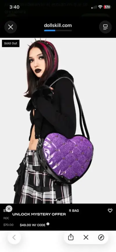 Bolso corazón morado brillante con asa larga - miniatura 2