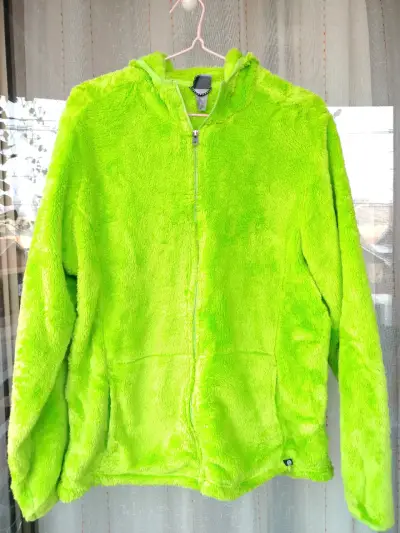Chaqueta de felpa verde neón con capucha - miniatura 1