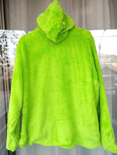 Chaqueta de felpa verde neón con capucha - miniatura 3