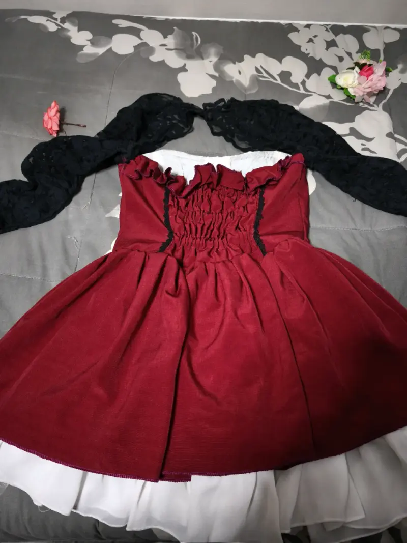 Vestido jirai key rojo con encaje negro - 3