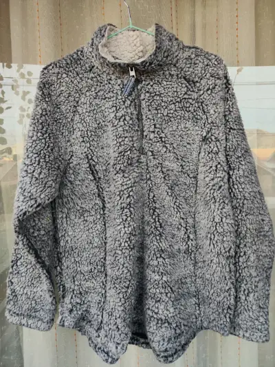 Chaqueta de lana sintética gris con cierre - miniatura 1