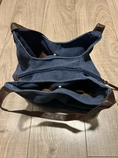 Bolso de lona azul con asa de cuero - miniatura 4