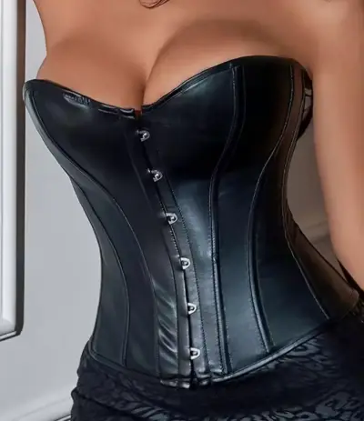 Corset negro de cuero sintético elegante - miniatura 1
