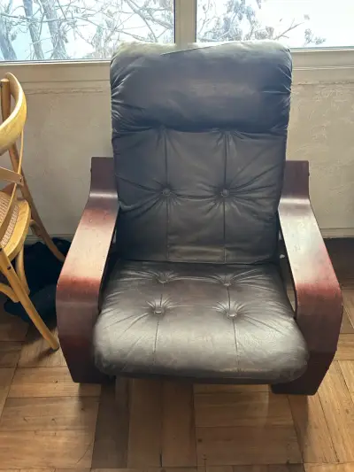 Sillón reclinable de cuero marrón brazos de mad - miniatura 2