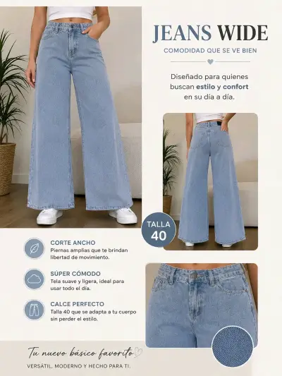 Jeans Wide de Corte Ancho Talla 40 - miniatura 1