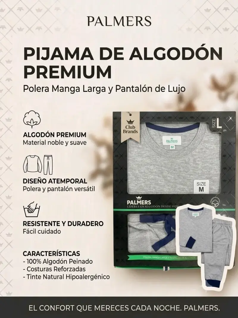Pijama de Algodón Premium Palmer's Talla L - 2
