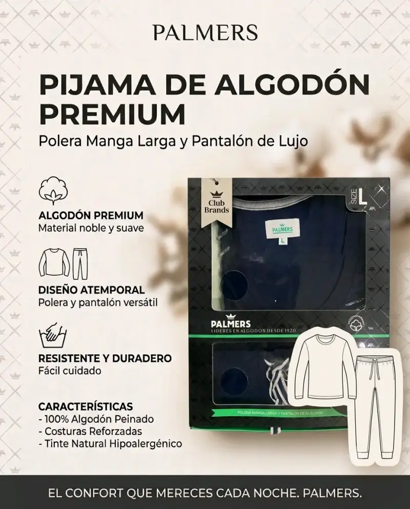 Pijama de Algodón Premium Palmer's Talla L - 3