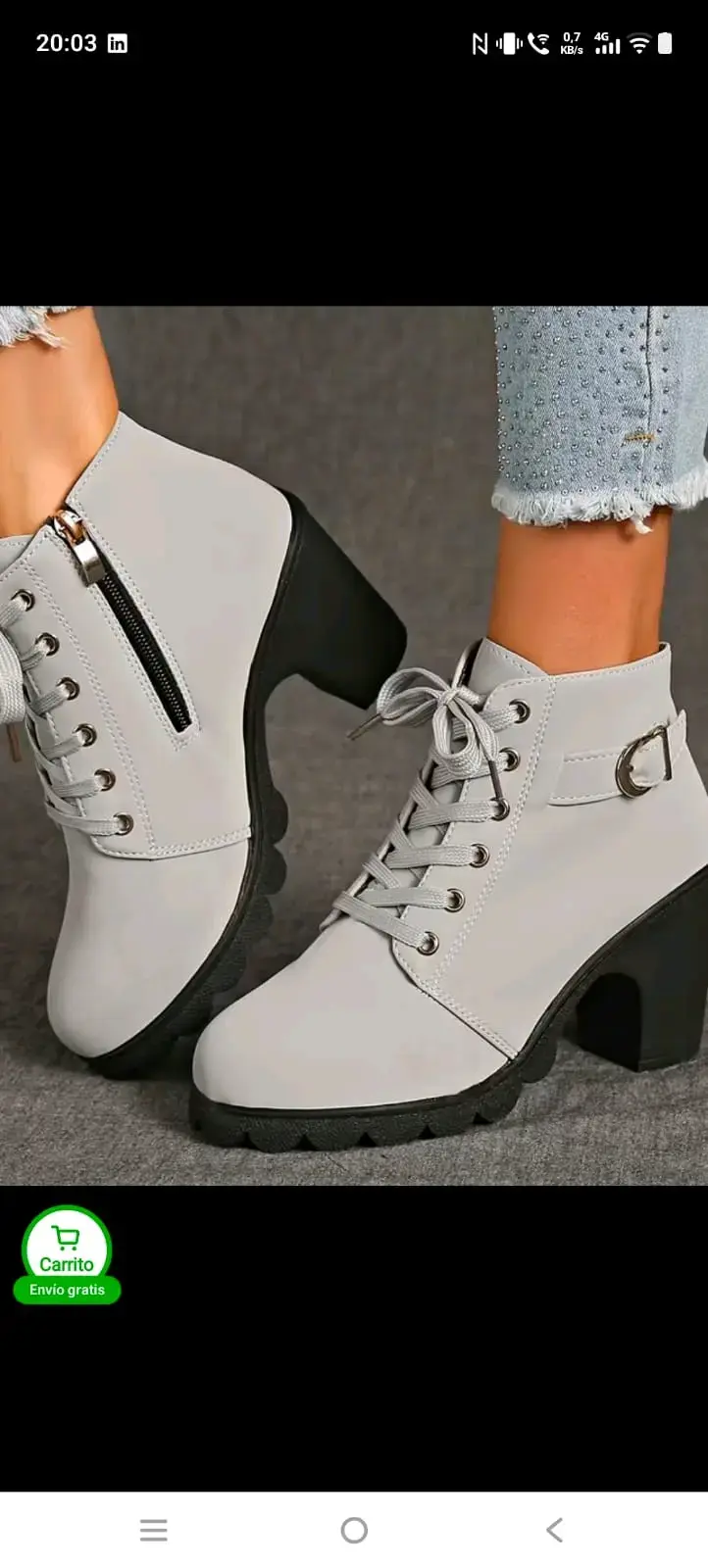 Botines de mujer gris con tacón y cordones