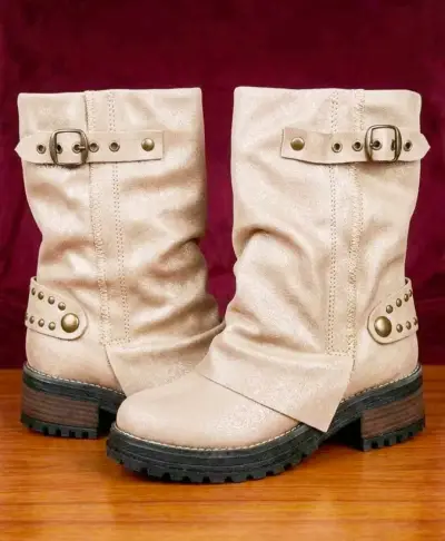 Botines de cuero beige - miniatura 1