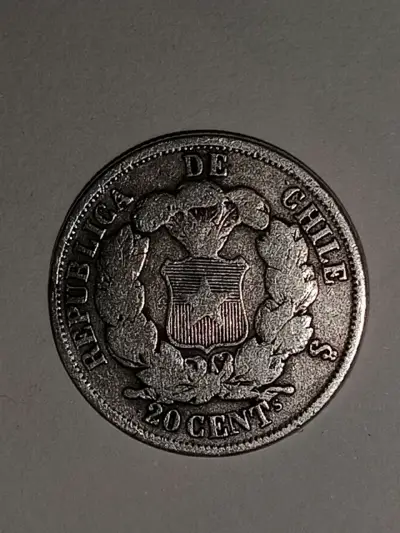 Moneda antigua de 20 centavos de Chile año 1865 - miniatura 1