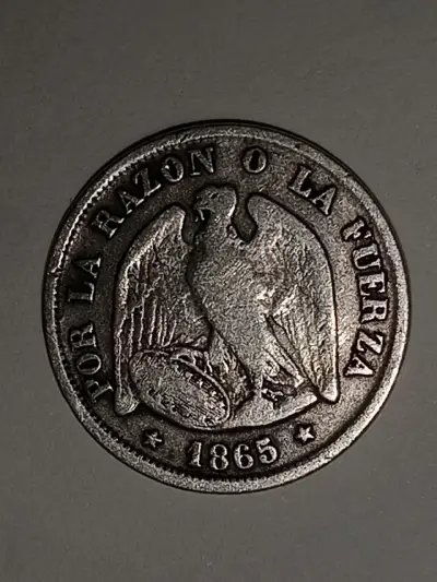 Moneda antigua de 20 centavos de Chile año 1865 - miniatura 2