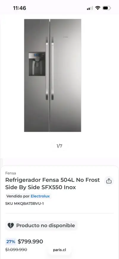 Refrigerador Fensa 504L No Frost Side by Side - miniatura 1