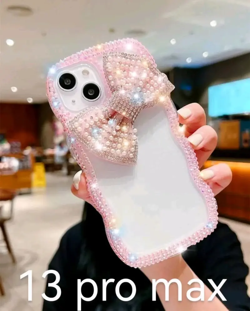 Funda decorativa para iPhone 13 Pro Max con lazo y perlas
