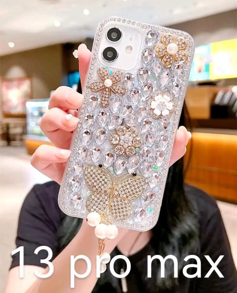 Funda decorativa para iPhone 13 Pro Max con cristales y mariposa