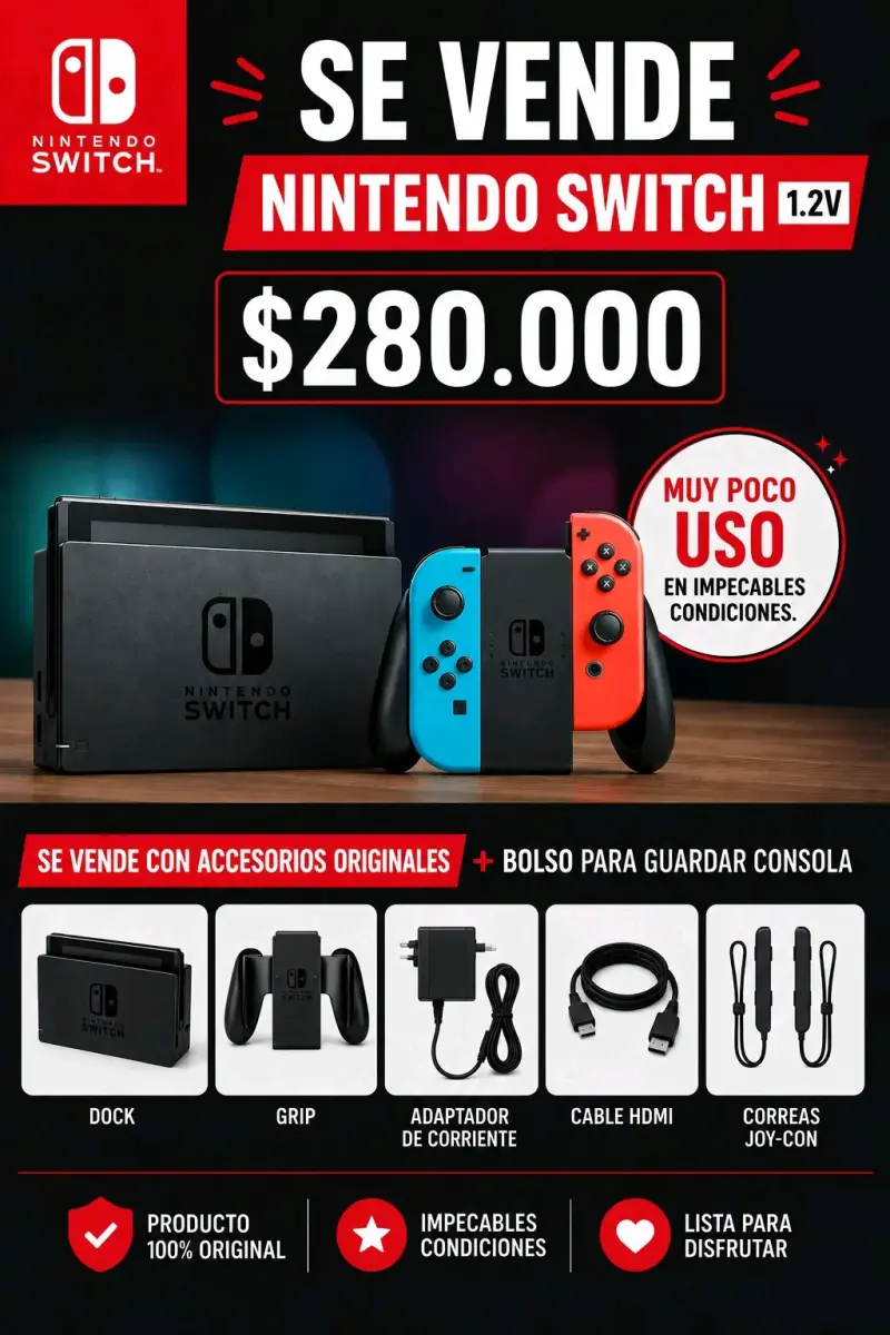 Nintendo Switch 1.2V con accesorios originales