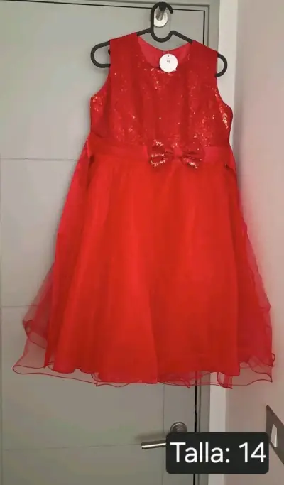 Vestido de fiesta rojo con lentejuelas para niña - miniatura 1