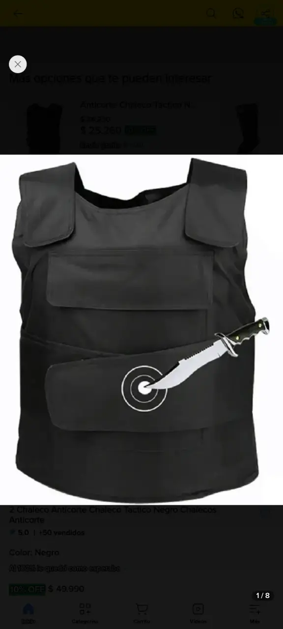Chaleco táctico anticorte negro resistente