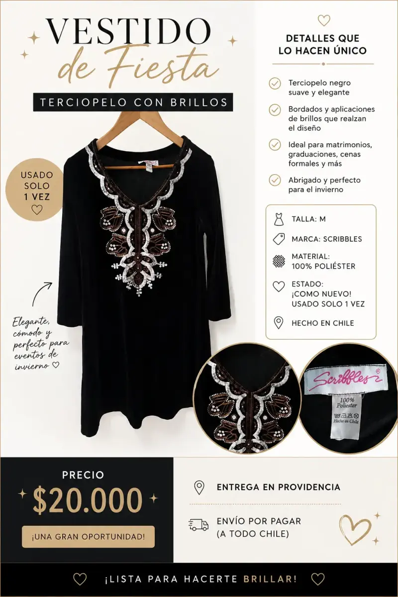 Vestido negro con bordado