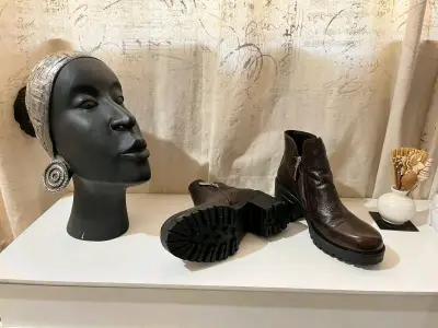Botines de cuero marrón para mujer con cierre late - miniatura 6