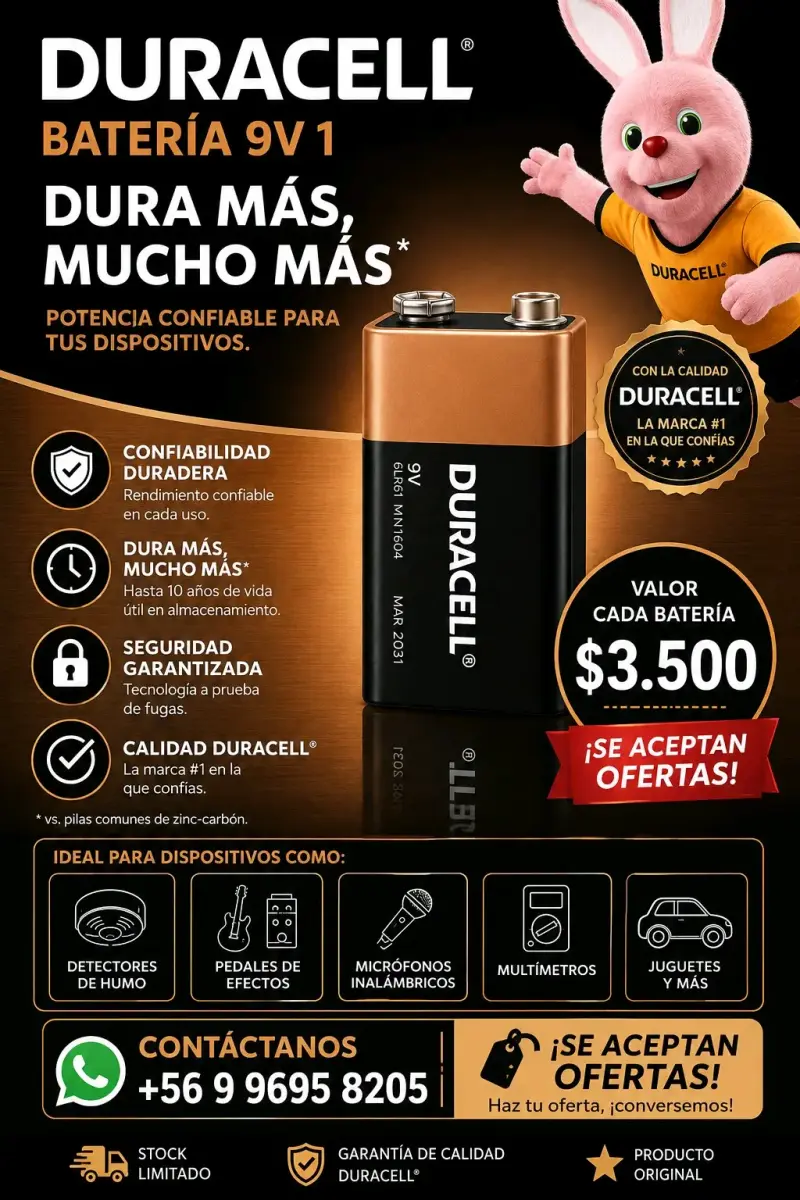 Batería Duracell 9V de larga duración - 1