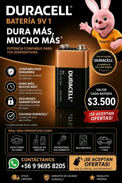 Batería Duracell 9V de larga duración - miniatura 1
