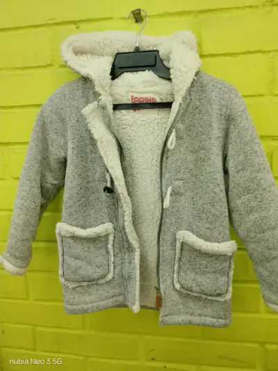 Chaqueta de lana gris con capucha para niños - miniatura 1