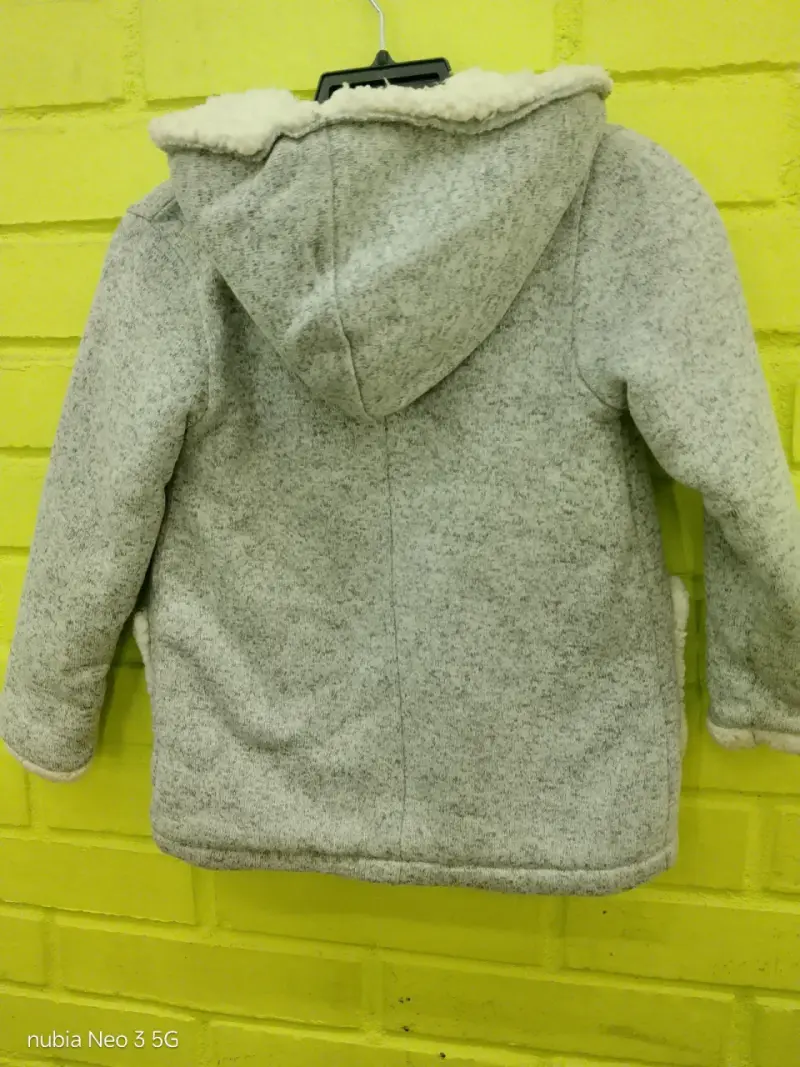 Chaqueta de lana gris con capucha para niños - 3